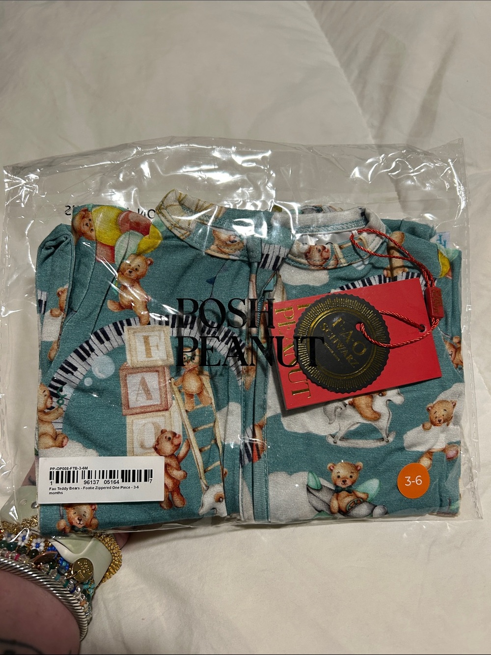 NIB limited ed.Posh Peanut x FAO Schwarz teddy bears - footie zippered one piece